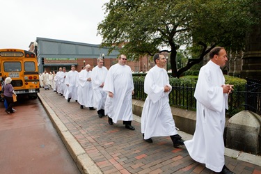 Ordination of Permanent Deacons Robert C. Balzarini, Vincent Gatto, James T. Hinkle, Michael C. Joens, Jonathan Jones, Brian K. Kean, Thomas O’Shea, Louis J. Piazza, William K. Reidy, and Paulo Torrens, Sept. 22, 2012 at the Cathedral of the Holy Cross. 
Pilot photo/ Gregory L. Tracy
