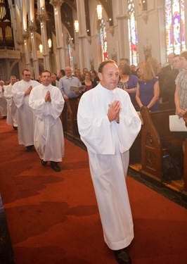 Ordination of Permanent Deacons Robert C. Balzarini, Vincent Gatto, James T. Hinkle, Michael C. Joens, Jonathan Jones, Brian K. Kean, Thomas O’Shea, Louis J. Piazza, William K. Reidy, and Paulo Torrens, Sept. 22, 2012 at the Cathedral of the Holy Cross. 
Pilot photo/ Gregory L. Tracy
