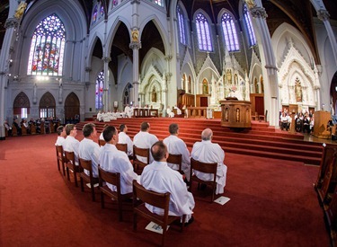 Ordination of Permanent Deacons Robert C. Balzarini, Vincent Gatto, James T. Hinkle, Michael C. Joens, Jonathan Jones, Brian K. Kean, Thomas O’Shea, Louis J. Piazza, William K. Reidy, and Paulo Torrens, Sept. 22, 2012 at the Cathedral of the Holy Cross. 
Pilot photo/ Gregory L. Tracy
