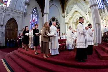 Ordination of Permanent Deacons Robert C. Balzarini, Vincent Gatto, James T. Hinkle, Michael C. Joens, Jonathan Jones, Brian K. Kean, Thomas O’Shea, Louis J. Piazza, William K. Reidy, and Paulo Torrens, Sept. 22, 2012 at the Cathedral of the Holy Cross. 
Pilot photo/ Gregory L. Tracy
