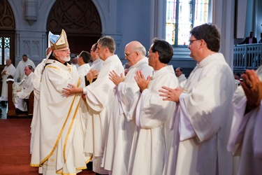 Ordination of Permanent Deacons Robert C. Balzarini, Vincent Gatto, James T. Hinkle, Michael C. Joens, Jonathan Jones, Brian K. Kean, Thomas O’Shea, Louis J. Piazza, William K. Reidy, and Paulo Torrens, Sept. 22, 2012 at the Cathedral of the Holy Cross. 
Pilot photo/ Gregory L. Tracy
