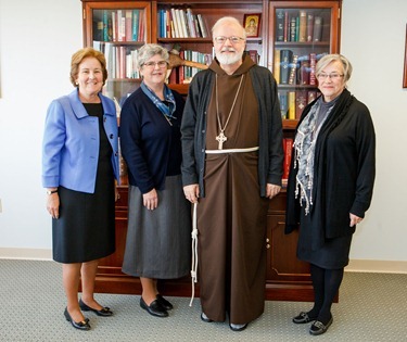 Sister Barbara Dawson, RCSJ, Provincial, Society of the Sacred Heart US Province; Sr. Margaret Causey, RCSJ, Provincial Leadership Team; and Sr. Barbara Rogers, RCSJ,  Head of School at Newton Country Day School of the Sacred Heart meet with Cardinal O’Malley in his offices Nov. 16, 2012.
Photo by Gregory L. Tracy, The Pilot
