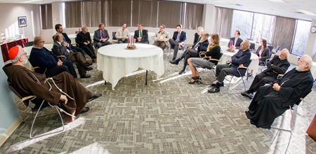 Religious leaders gather after effort on Question 2. Pilot photo/ Gregory L. Tracy