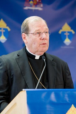 Cardinal Seán P. O’Malley, Msgr. James Moroney and Bishop Robert P. Deeley speak to the media about the resignation of Pope Benedict XVI Feb. 12, 2013 at the archdiocese’s Pastoral Center. 
Pilot photo/ Gregory L. Tracy
