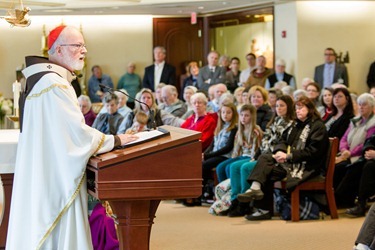 Cardinal Sean P. O’Malley celebrates a Mass for the Feast of the Chair of Peter in celebration of the ministry of Pope Benedict XVI. In his homily, Cardinal O’Malley downplayed speculation of his becoming the next pope and instead said it was important that Catholics pray for the Holy Spirit to help the cardinals in making the right choice. (Pilot photo by Gregory L. Tracy)