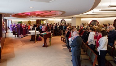 Cardinal Sean P. O’Malley celebrates a “month’s mind” memorial Mass for his stepmother Claire O’Malley in the chapel of the Boston Archdiocese’s Pastoral Center Feb. 20, 2013. Mrs. O’Malley passed away in Florida on Sunday, Jan. 20 at age 90. Pilot photo by Gregory L. Tracy