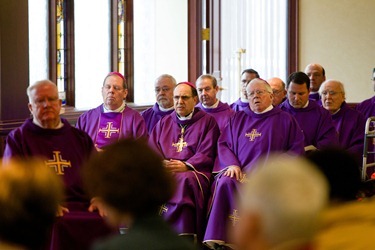 Cardinal Sean P. O’Malley celebrates a “month’s mind” memorial Mass for his stepmother Claire O’Malley in the chapel of the Boston Archdiocese’s Pastoral Center Feb. 20, 2013. Mrs. O’Malley passed away in Florida on Sunday, Jan. 20 at age 90. Pilot photo by Gregory L. Tracy