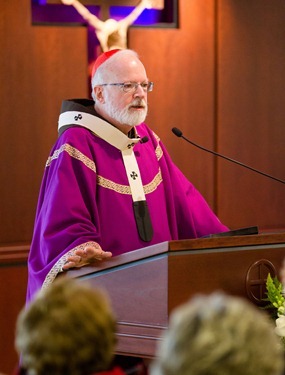 Cardinal Sean P. O’Malley celebrates a “month’s mind” memorial Mass for his stepmother Claire O’Malley in the chapel of the Boston Archdiocese’s Pastoral Center Feb. 20, 2013. Mrs. O’Malley passed away in Florida on Sunday, Jan. 20 at age 90. Pilot photo by Gregory L. Tracy