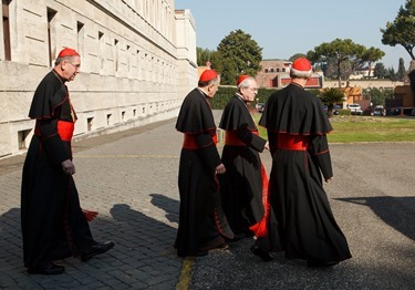 Cardinals Roger Mahony, Daniel DiNardo, Justin Rigali and Donald Wuerl leave the Pontifical North American College in Rome on their way to a final meeting with Pope Benedict XVI February 28, 2013.
Pilot photo/Gregory L. Tracy
