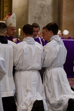 Cardinal Sean P.  O’Malley and celebrates Sunday Mass with other American Cardinals and  Archbishop Joseph Augustine Di Noia, O.P. at the Pontifical North American College March 3, 2013.<br /><br /><br /><br /><br /> During the Mass about 50 seminarians —  including those from the Dioceses of Fall River and Worcester — received the order of acolyte, one of the steps in advancing towards the priesthood.<br /><br /><br /><br /><br /> Pilot photo/ Gregory L. Tracy<br /><br /><br /><br /><br /> 