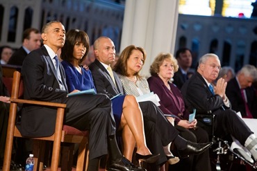 President Barak Obama, the First Lady Michelle Obama, Massachusetts Gov. Deval Patrick, Diane Patrick, Angela Menino and Boston mayor Thomas Menino listen to the reading of Psalm 147 during the “Healing Our City” interfaith prayer service to honor those affected by the Boston Marathon bombings, held at the Cathedral of the Holy Cross in Boston April 18.<br /><br /><br /><br /><br /> Pilot photo/ Gregory L. Tracy<br /><br /><br /><br /><br /> 