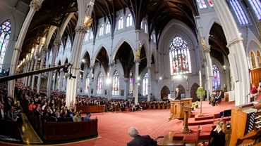 President Barack Obama speaks at the "Healing Our City" interfaith prayer service to honor those affected by the Boston Marathon bombings, held at the Cathedral of the Holy Cross in Boston April 18.<br /><br /><br /><br /><br /> Pilot photo/ Gregory L. Tracy<br /><br /><br /><br /><br /> 