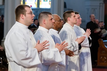 Ordination Mass of Fathers John A. Cassani, Thomas K. Macdonald, Jacques A. McGuffie, Gerald A. Souza, and Christopher W. Wallace May 25, 2013 at the Cathedral of the Holy Cross.
Pilot photo by Gregory L. Tracy
