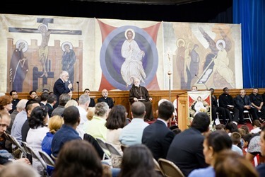 Cardinal Sean O'Malley meets with membersof the Neocatechumenal Way at Immaculate Conception School in Revere June 17, 2013. Photo by Gregory L. Tracy