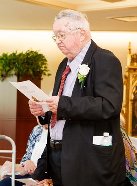 Xaverian Brother Philip White, who is celebrating 70 years of religious life, gathers with family and friends at Mass celebrated by Cardinal Sean P. O’Malley June 5, 2013 at the archdiocese’s Pastoral Center in Braintree, Mass.  During the Mass Brother Philip renewed his religious vows.
Pilot photo by Gregory L. Tracy
