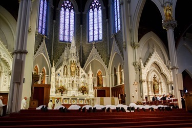 Ordination of permanent deacons Matthew P. Baltier, John David Barry, John H. Beagan Jr., John J. Burkly, Paul G. Coletti, Richard Joseph Cussen, Timothy Francis Donohue, Joseph R. Flocco Jr., Joseph P. Harrington Sr., William Mark Jackson, Kevin P. Martin Jr., and William Roland Proulx Sept. 21, 2013 at the Cathedral of the Holy Cross. 
Pilot photo by Gregory L. Tracy
