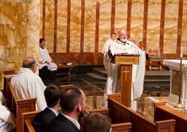 Cardinal Sean P. O’Malley celebrates Mass Sept. 7, 2013 to conclude a 5-hour prayer vigil for peace at St. John’s Seminary in Brighton, Mass. The vigil was held in response to Pope Francis’s call for a day of fasting and prayer for peace in Syria and the Middle East.
Pilot photo/ Christopher S. Pineo  
