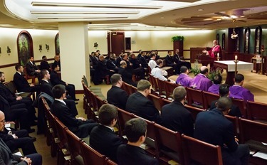 Cardinal Seán P. O'Malley celebrates an Advent Mass for all the seminarians of the Archdiocese of Boston at the Pastoral Center in Braintree Dec. 20, 2013. Pilot photo by Gregory L. Tracy