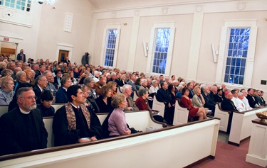 Cardinal Seán P. O'Malley preaches at an ecumenical service Jan. 12, 2014 at Sudbury United Methodist Church. The event was held to mark the 50th anniversary of a groundbreaking ecumenical visit to the church by Cardinal Richard Cushing in 1964.
Pilot photo by Christopher S. Pineo
