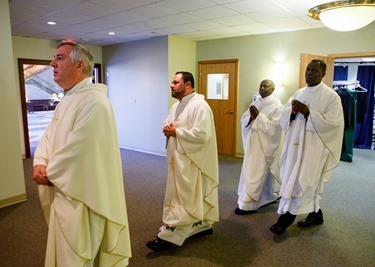 Incardination of Fathers Succès Jean-Pierre, Gabino Macias and Linus Mendis during Mass celebrated Feb. 28, 2014 at the Archdiocese of Boston's Pastoral Center in Braintree. Pilot photo/ Gregory L. Tracy