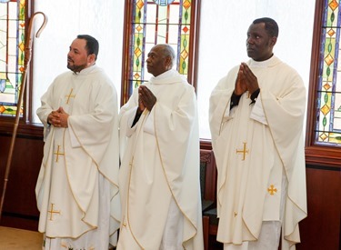 Incardination of Fathers Succès Jean-Pierre, Gabino Macias and Linus Mendis during Mass celebrated Feb. 28, 2014 at the Archdiocese of Boston's Pastoral Center in Braintree. Pilot photo/ Gregory L. Tracy