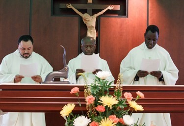 Incardination of Fathers Succès Jean-Pierre, Gabino Macias and Linus Mendis during Mass celebrated Feb. 28, 2014 at the Archdiocese of Boston's Pastoral Center in Braintree. Pilot photo/ Gregory L. Tracy