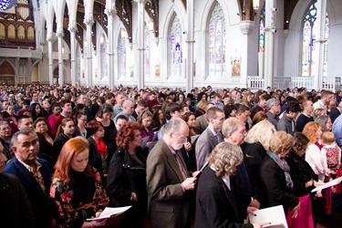 The Rite of Election and Call to Continuing Conversion for those who will be received into the Church at Easter is celebrated at the Cathedral of the Holy Cross March 9, 2014. (Pilot photo/ Christopher S. Pineo) 