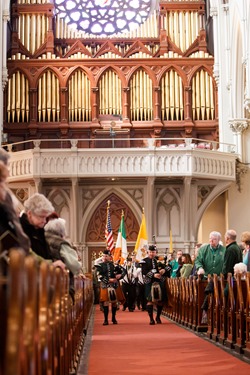 Cardinal Seán P. O'Malley celebrates Mass for the Feast of St. Patrick at the Cathedral of the Holy Cross March 17, 2014. 
Pilot photo/ Gregory L. Tracy