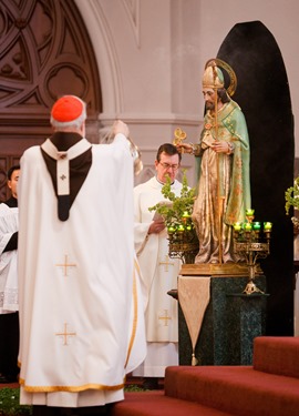 Cardinal Seán P. O'Malley celebrates Mass for the Feast of St. Patrick at the Cathedral of the Holy Cross March 17, 2014. 
Pilot photo/ Gregory L. Tracy