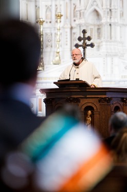 Cardinal Seán P. O'Malley celebrates Mass for the Feast of St. Patrick at the Cathedral of the Holy Cross March 17, 2014. 
Pilot photo/ Gregory L. Tracy