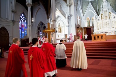 Good Friday Veneration of the Cross celebrated at the Cathedral of the Holy Cross April 18, 2014. Pilot photo/ Christopher S. Pineo 