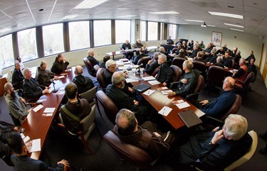 Meeting of provincial bishops and superiors at the Archdiocesan Pastoral Center in Braintree, April 9, 2014.  Pilot photo/ Gregory L. Tracy 