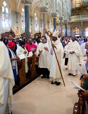 Members of the Haitian community in Boston pack Mission Church for a Mass celebrated by Cardinal Chibly Langlois, the first cardinal from their homeland marking the Feast of Our Lady of Perpetual Help June 22, 2014. 
Pilot photo/ Christopher S. Pineo 
