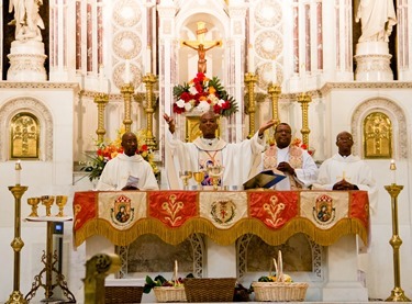 Members of the Haitian community in Boston pack Mission Church for a Mass celebrated by Cardinal Chibly Langlois, the first cardinal from their homeland marking the Feast of Our Lady of Perpetual Help June 22, 2014. 
Pilot photo/ Christopher S. Pineo 
