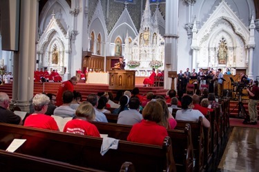 New ecclesial movements and communities join Cardinal Seán P. O'Malley for the celebration of the Vigil of Pentecost at the Cathedral of the Holy Cross June 7, 2014. The groups represented included the Community of Sant' Egidio, the Charismatic Renewal Movement, Tallares de Oracion y Vida, the Neo-Catechumenal Way, the Emmanuel Community, Cursillo, Comunidade Shalom, Communion and Liberation, and the Catholic Grandparents' Association.
Pilot photo by Christopher S. Pineo 
