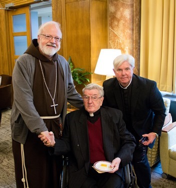 Cardinal Seán P. O'Malley and Boston Mayor Martin Walsh join the celebration of the 50th anniversary of Regina Cleri, the Archdiocese of Boston’s residence for senior priests in Boston’s West End June 5, 2014.
Pilot photo by Christopher S. Pineo 
