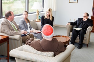 USCCB Child Protection auditors meet with Cardinal Sean P. O’Malley in the cardinal’s Braintree office Aug. 13, 2014. Pilot photo/ Gregory L. Tracy