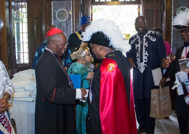 Cardinal Sean P. O’Malley and Cardinal Francis Arinze, who is from Nigeria, celebrate a Mass to mark the 25th anniversary of the Nigerian Catholic Community in the Archdiocese of Boston at St. Katharine Drexel Parish in Dorchester July 26, 2014. (Pilot photo/Christopher S. Pineo)