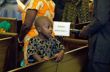 Cardinal Sean P. O’Malley and Cardinal Francis Arinze, who is from Nigeria, celebrate a Mass to mark the 25th anniversary of the Nigerian Catholic Community in the Archdiocese of Boston at St. Katharine Drexel Parish in Dorchester July 26, 2014. (Pilot photo/Christopher S. Pineo)