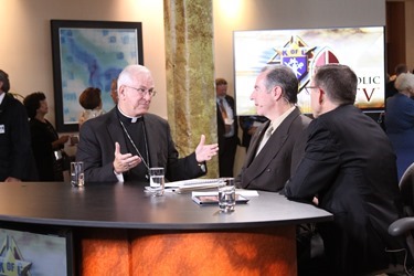 kofc-Archbishop Kurtz, Kevin and Fr. Reed on set