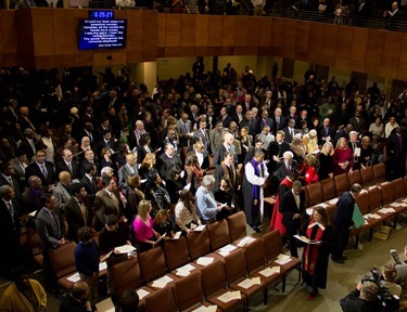 Prayer Service for Massachusetts Governor-elect Charlie Baker and Lieutenant Governor-elect Karyn Polito held on the eve of their inauguration, Jan. 7, 2015 at Congregation Lion of Juda in Boston.
Pilot photo/ Christopher S. Pineo 
