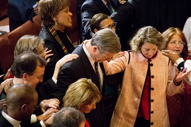 Prayer Service for Massachusetts Governor-elect Charlie Baker and Lieutenant Governor-elect Karyn Polito held on the eve of their inauguration, Jan. 7, 2015 at Congregation Lion of Juda in Boston.
Pilot photo/ Christopher S. Pineo 
