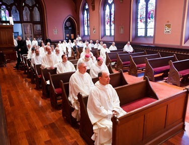 Cardinal Sean P. O’Malley ordains Anthony Cusack, Andrea Filippucci, Christopher Lowe, Peter Stamm, and Sinisa Ubiparipovic transitional deacons at the Cathedral of the Holy Cross Jan. 10, 2015.
Pilot photo/ Gregory L. Tracy 