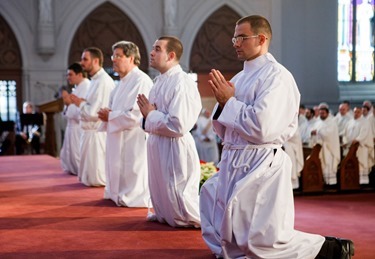 Cardinal Sean P. O’Malley ordains Anthony Cusack, Andrea Filippucci, Christopher Lowe, Peter Stamm, and Sinisa Ubiparipovic transitional deacons at the Cathedral of the Holy Cross Jan. 10, 2015.
Pilot photo/ Gregory L. Tracy 