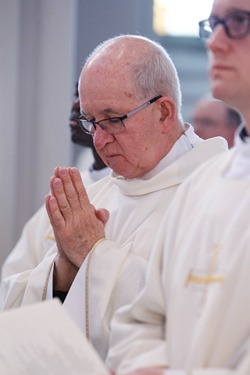 Cardinal Sean P. O'Malley celebrates the annual Chrism Mass at the Cathedral of the Holy Cross March 31, 2015.  The Mass at which the sacred oils are blessed is also an occasion to celebrate priestly fraternity. (Pilot photo/ Gregory L. Tracy)