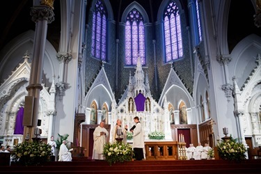 Cardinal Sean P. O'Malley celebrates the annual Chrism Mass at the Cathedral of the Holy Cross March 31, 2015.  The Mass at which the sacred oils are blessed is also an occasion to celebrate priestly fraternity. (Pilot photo/ Gregory L. Tracy)