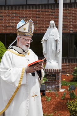 Dedication of the statue of the Blessed Mother outside the Pastoral Center to the late Jack and Mary Shaughnessy, May 12, 2015.  