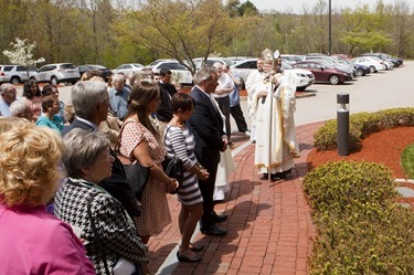 Dedication of the statue of the Blessed Mother outside the Pastoral Center to the late Jack and Mary Shaughnessy, May 12, 2015.  