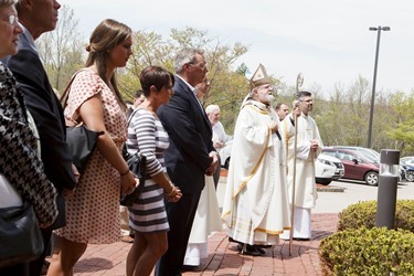 Dedication of the statue of the Blessed Mother outside the Pastoral Center to the late Jack and Mary Shaughnessy, May 12, 2015.  