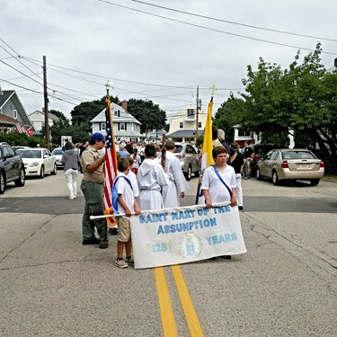 A Mass and festival was held Aug. 9, 2015 at St. Mary of the Assumption in Hull to mark three special occasions of the parish: the 5th anniversary of their feast day celebration, the 125th anniversary of the parish and the 100th anniversary of their church. 
Pilot photo/ Courtesy St. Mary of the Assumption Parish
